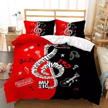 Hip Hop Pineapple Music 3D Digital Printing Kit Bed Three Piece Quilt Cover 135 * 200 (two-piece set) 90g