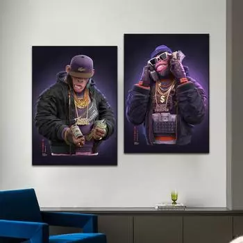 Хип-хоп плакат с гориллой, крутая маска, солнцезащитные очки, обезьяна, холст, картина, современная гостиная, интересное настенное искусство, украшение для дома 21X30cm No Frame