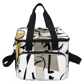 Хип-хоп Популярный Модный Новинка Странные линии 3D-печать Большая сумка для ланча через плечо Термоизоляция Сумки для еды Сумки для льда бежевый