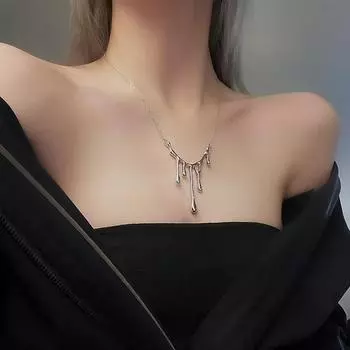 Хип-хоп преувеличенный капля воды поток лавы серебряное женское ожерелье 925 серебряное ожерелье с подвеской модная цепочка для свитера