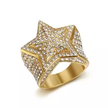 Хип-хоп Роскошное кольцо с полным кубическим цирконием Ice Out Bling Золотая звезда кольцо для женщин и мужчин Размер ювелирных изделий 7-13 Мужские серебряные роскошные кольца на палец для вечеринок 7