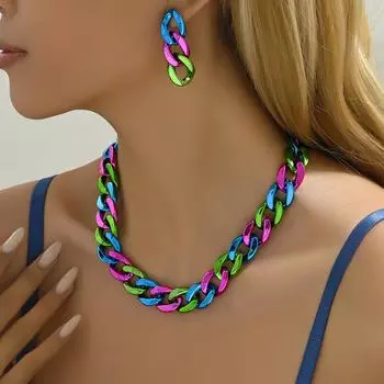 Хип-хоп серьги ожерелье для женщин цепочки ожерелья партия комплект ювелирных изделий