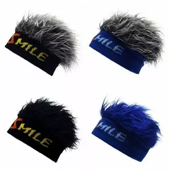 Хип-хоп шапка-бини без полей парик шапка вязаная забавная короткая шапка для волос на открытом воздухе искусственные волосы тюбетейка для женщин blue-gray wig