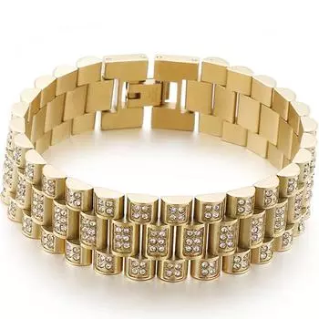 Хип-хоп широкий ремешок для часов 18 мм, браслет-цепочка на руку для мужчин, золотой цвет, ювелирные изделия из нержавеющей стали, браслеты-подвески для женщин и дам 18CM серебряный