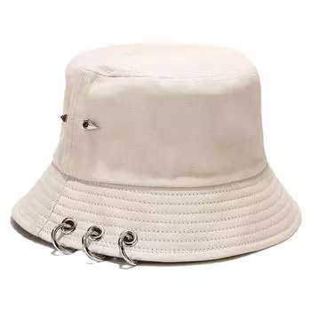 Хип-хоп однотонная шляпа-ведро с металлическими кольцами на открытом воздухе с широкими полями солнцезащитная рыбацкая кепка бежевый