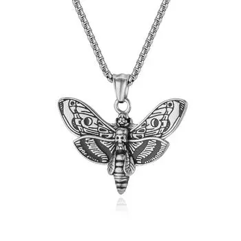 Hip -Hop Style Skull Ghost Head Butterfly Titanium Steel Necklace Niche Personality Trendy Men S Wear Pendant