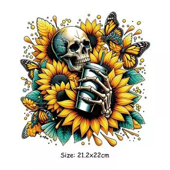 Хип-хоп термонаклейка Черепа Подсолнух Термоаппликация DIY Футболка Одежда Наклейки Термонаклейка Легко использовать