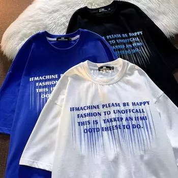 Хип-хоп уличная кольцевая футболка с круглым вырезом и принтом букв для мужчин и женщин, летняя модная тенденция, повседневный удобный топ с короткими рукавами для пар, Harajuku S белый