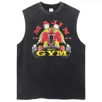 Хип-хоп уличная одежда выстиранная футболка без рукавов винтажные майки без рукавов аниме Dragon Ball графический хлопковый жилет M