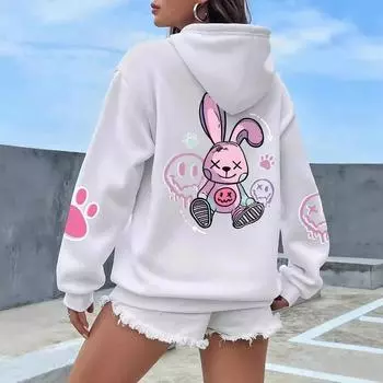 Хип-хоп уличная повседневная печатная женская толстовка с капюшоном большого размера свободные толстовки осенняя теплая флисовая одежда S белый
