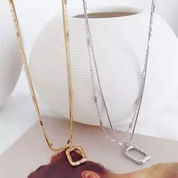 Хип-хоп универсальная квадратная художественная рамка двухслойное ожерелье женская простая цепочка для свитера