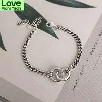 Хип-хоп ювелирные изделия двойной круг тайский серебряный браслет ручной работы толстая цепочка парный браслет для мужчин женщин S -B413 16.5cm add 5.5cm