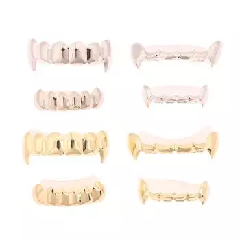 Хип-хоп зубы Grillz Caps Верхние и нижние Grillz Set для рождественской вечеринки Vampire Teeth Grillz серебряный