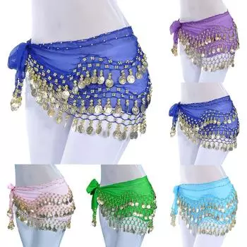 Хип-шарф для танца живота, пояс с запахом, юбка с поясом в этническом стиле, 128 монет синий