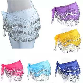 Хип-шарф для танца живота, пояс с запахом, юбка с поясом в этническом стиле, серебро, 128 монет фиолетовый