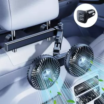 Hipacool 2024 Upgrade Car Fan Plug-in Or Battery Dual-Head Fan Strong Wind Quiet Sound Car Storgae Hook Flexible Car Cooling Fan