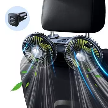 Летний автомобильный вентилятор охлаждения Hipacool с двумя головками, мощный автомобильный вентилятор, охладитель, аккумулятор 2000 мАч, электрический вентилятор с автомобильным зарядным устройством, в подарок длинный провод
