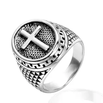 Ювелирные изделия HIPHOP, мужское кольцо с вакуумным позолоченным крестом из титановой стали, сохраняющее цвет 8