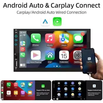 HIPPBQCC 7-дюймовый автомобильный радиоприемник Carplay Android Auto 1 Din мультимедийный проигрыватель HD сенсорный экран FM AUX вход BT Mirror Link универсальный
