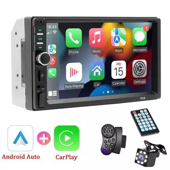 Hippcron автомобильный радиоприемник 2 din стерео приемник аудио 7 дюймов HD Mp5 мультимедийный FM USB TF-плеер с проводным Carplay и Android Auto Camera and wheel control