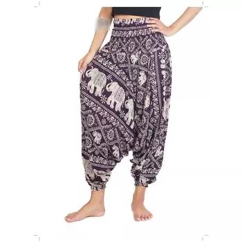 Хиппи-шик, свободные шаровары с принтом слона — один размер, с кулиской — модель унисекс фиолетового цвета фиолетовый