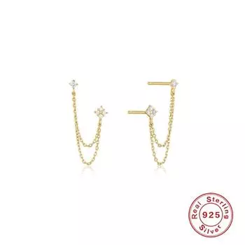 Hipster S925 Sterling Silver Chain Fringed Ear Buckle Earrings Earline Cool Girl Stud Earrings 925 Silver