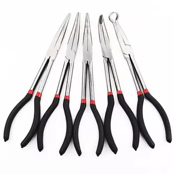 HIRAISM Radio Pliers Long Pliers Pliers Bent Tips 0 Degree 25 Degree 45 Degree 90 Degree O Type Set of 5