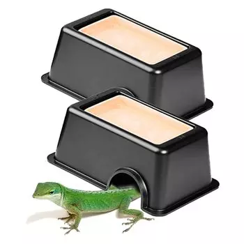 HIRAISM Reptile Shelter Wet Shelter Hideout Cave Hole Amphibian Breeding Moisturizing Hydro Box Ceramic Dish Set of 2
