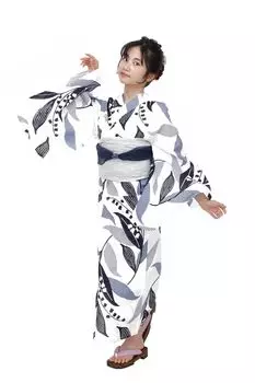 Hiroba Kids Junior Yukata 4 Piece Set Girls 120 130 140 150 Yukata Yukata Children Junior Retro Modern Yukata Set [Kimono Yu] [L-6] (150cm)