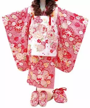 Хироба Специальная цена Популярное классическое кимоно с узором Хикита для детей 3 лет Комплект одежды 5 Роскошный комплект Инструкции по одеванию прилагаются Стиль Сибори Коюки красный