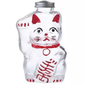 Hirota Glass Candy Maneki Height Bottle, Transparent, Small, Neko, 16.5cm, SM-2S