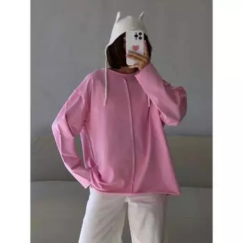 Hirsionsan 2025 Базовые футболки из плотного хлопка для женщин, весенние, с длинными рукавами, свободный низ, женская повседневная трикотажная мягкая женская одежда S/M белый