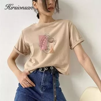 Hirsionsan эстетические графические хлопковые футболки женские летние простые свободные футболки с принтом винтажные повседневные женские топы с короткими рукавами M белый