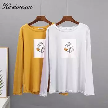 Hirsionsan большие футболки для отдыха, женские простые футболки с круглым вырезом и абстрактными фигурками, женские свободные базовые топы с длинными рукавами M белый