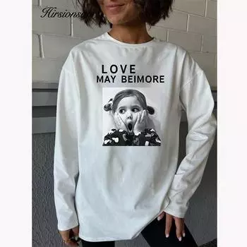 Hirsionsan готическая футболка с круглым вырезом и длинными рукавами, женский винтажный пуловер с персонажами, футболки, женская одежда для отдыха 2023 M чёрный