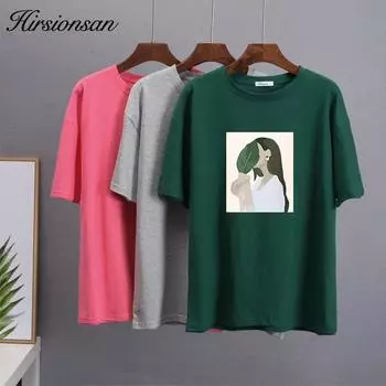 Hirsionsan Harajuku футболка с принтом женские летние шикарные футболки 100% хлопок элегантная одежда с графическим рисунком женские свободные повседневные пуловеры топы M светло-синий