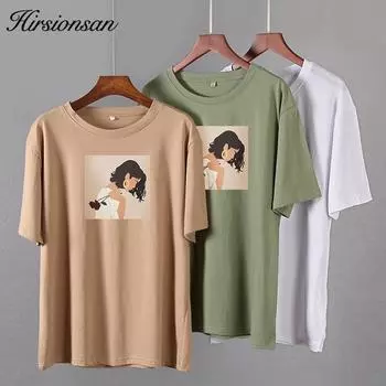 Hirsionsan Эстетическая футболка с мультяшным принтом женская летняя свободная повседневная одежда женские элегантные футболки в стиле Харадзюку с графическим принтом хлопковые женские топы M белый