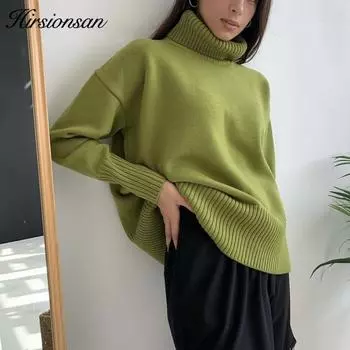 Hirsionsan кашемировый зимний свитер для женщин 2021 элегантный толстый теплый женский вязаный пуловер свободный базовый трикотажный джемпер one size хаки