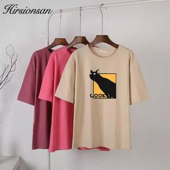 Hirsionsan Kawaii футболка с мультяшным принтом, женские летние футболки из 100% хлопка, женская одежда больших размеров, пуловер большого размера, топы M белый