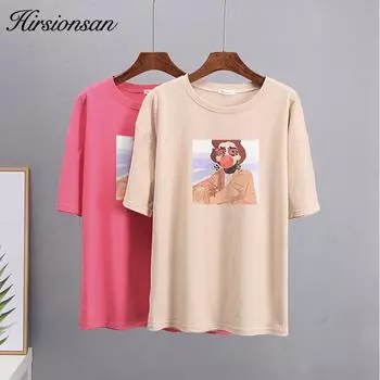 Hirsionsan Kawaii графические футболки с принтом женские летние большие размеры Harajuku хлопковые футболки оверсайз повседневные женские топы с короткими рукавами M белый