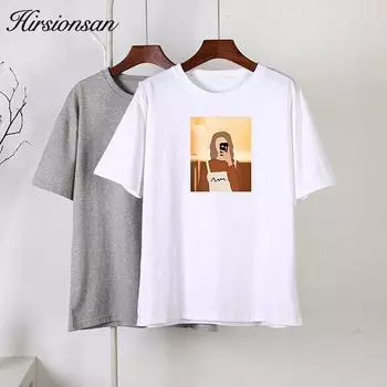 Hirsionsan корейские футболки с графическим рисунком женские летние повседневные свободные футболки с короткими рукавами и круглым вырезом женские винтажные топы из 100% хлопка с принтом M белый
