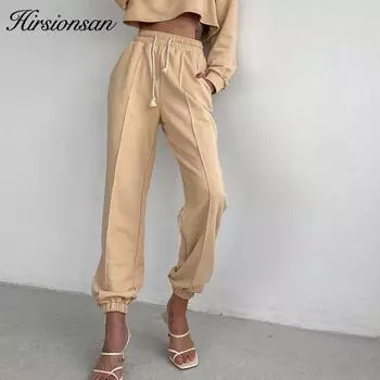 Hirsionsan летние дышащие брюки женские хлопковые свободные спортивные штаны цвета хаки однотонные женские повседневные мягкие брюки с высокой талией S хаки