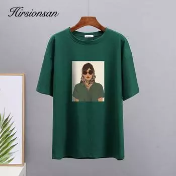 Hirsionsan летние футболки из 100% хлопка с принтом персонажей, женские повседневные простые базовые футболки, женские модные универсальные топы M белый