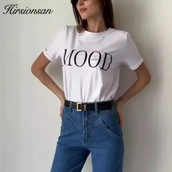 Hirsionsan летние хлопковые модные футболки с принтом женские повседневные мягкие оверсайз одежда с короткими рукавами шикарные женские топы в стиле Харадзюку M белый