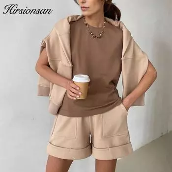 Hirsionsan летняя повседневная свободная футболка с круглым вырезом женская хлопковая однотонная базовая женская футболка с короткими рукавами Harajuku корейские универсальные топы M чёрный