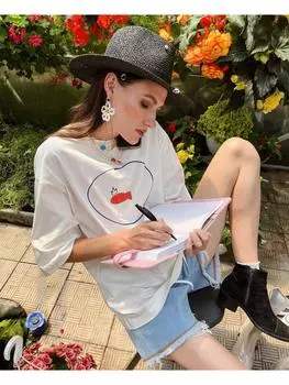 Hirsionsan милая футболка с принтом рыбы, женская летняя хлопковая мягкая футболка с короткими рукавами, женские уличные топы большого размера M белый