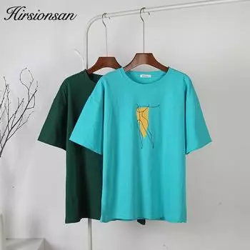 Hirsionsan, новая летняя простая футболка с принтом, женская Harajuku Kawaii, свободная одежда, белые футболки с абстрактным рисунком, мягкие хлопковые женские топы M белый