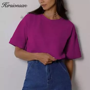 Hirsionsan новые хлопковые женские футболки летние Harajuku свободные однотонные базовые футболки корейские повседневные футболки с круглым вырезом большие размеры женские сексуальные топы M белый