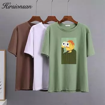 Hirsionsan новые забавные футболки с мультяшным принтом женские Kawaii повседневные футболки большого размера пара мягких хлопковых женских топов с круглым вырезом M белый
