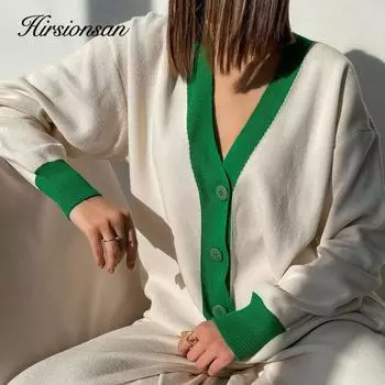 Hirsionsan простой однобортный мягкий вязаный кардиган женский повседневный лоскутный свитер с v-образным вырезом женские свободные элегантные топы с длинными рукавами One Size розовый